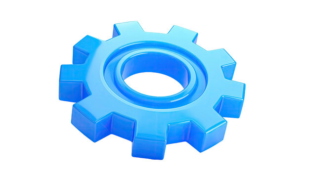 Glossy, light blue gear icon isolated on a black background
