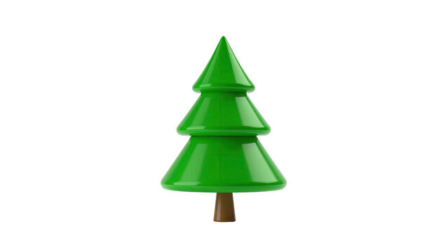 Simple green cartoon fir tree with shiny surfaces, on black