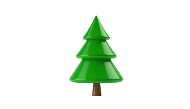 Simple green cartoon fir tree with shiny surfaces, on black