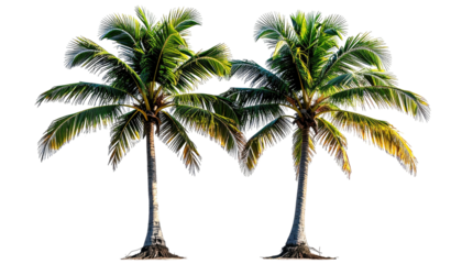 Twin palm trees against a black background