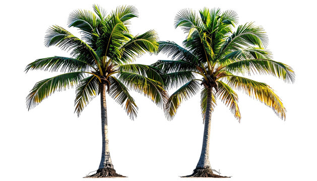 Twin palm trees against a black background