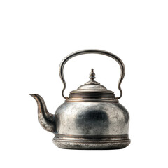 Steaming Metal Kettle on White Background on a transparent background, cut out