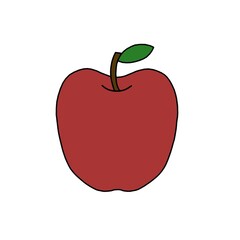 Simple Red Apple Illustration with Green Leaf and Stem