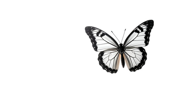 Butterfly White wings edged in black, translucent. Black backdrop