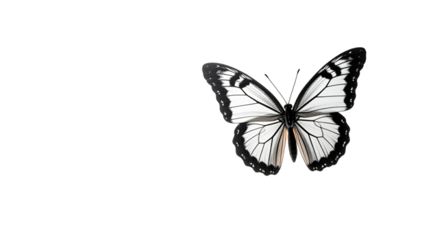 Butterfly White wings edged in black, translucent. Black backdrop