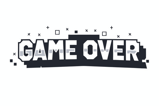 Distorted game over text shows retro style pixelated black and white for gamer