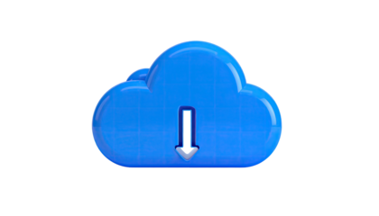 Blue cloud with downward arrow, isolated on black background