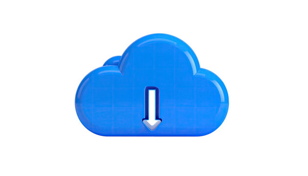 Blue cloud with downward arrow, isolated on black background