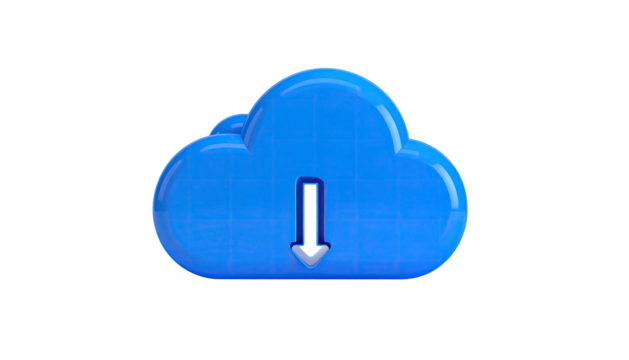 Blue cloud with downward arrow, isolated on black background - Powered by Adobe