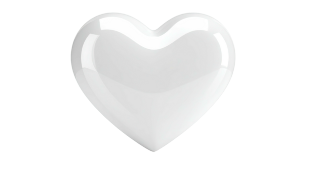 Glossy, white heart shape with light reflections on black
