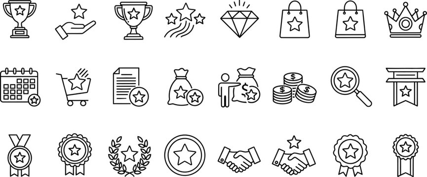 Premium quality loyalty achievement and success outline icons - Powered by Adobe