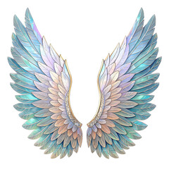 Iridescent Angel Wings with Pastel Feathers and Gold Trim