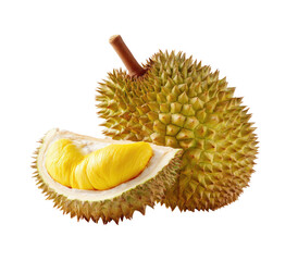 Obraz premium Spiky fruit with yellow flesh, one whole, one cut open