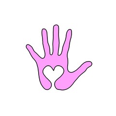 Pink Handprint with Heart Shape Love and Care Symbol Illustration