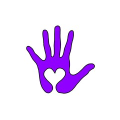 Obraz premium Ilustrasi Vector Purple Handprint with Heart Symbol of Love and Care
