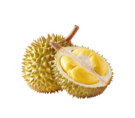 Obraz premium Spiky tropical fruit, one whole, one halved revealing yellow flesh