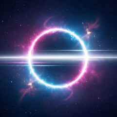Obraz premium Glowing Neon Ring with Lens Flare in Space, cyber monday, cyber monday shoping,
