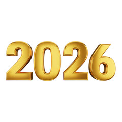 Golden 2026 year isolated on transparent background, future new year concept
