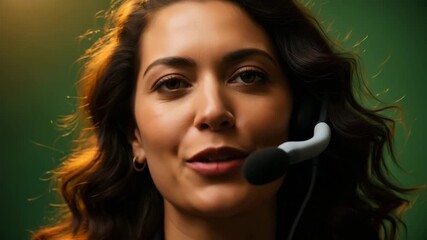 Friendly female professional with a headset, actively engaged in a virtual meeting or providing excellent customer service, portraying effective communication and support - Powered by Adobe