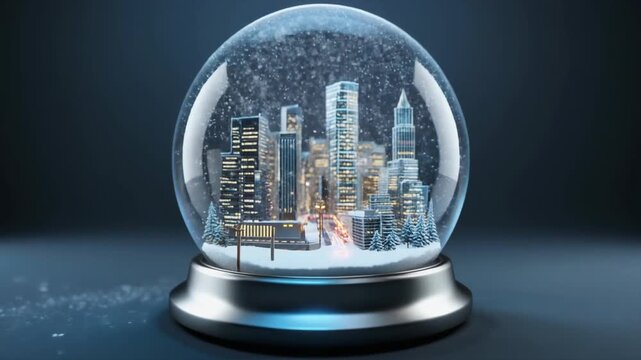 Modern Cityscape Snow Globe Time-Lapse