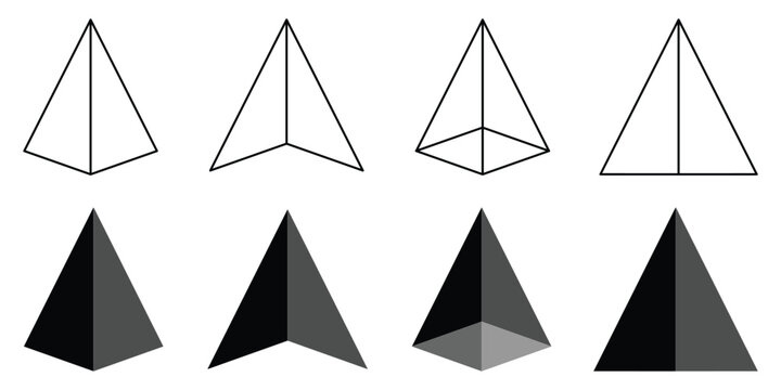 Triangular pyramid infographic vector icon set. Geometric 3d shapes pyramid  icons. Different shapes of pyramid icon vector illustration.