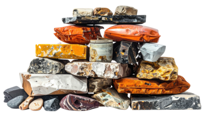 Rock pile colorful, stacked stone pyramid-like sculpture