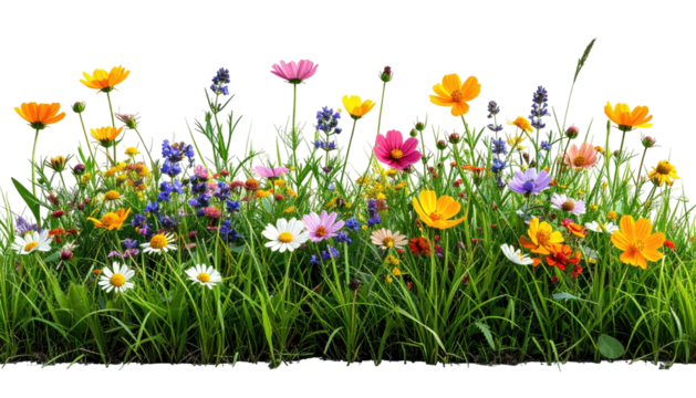 Colorful wildflowers bloom in a lush field against black