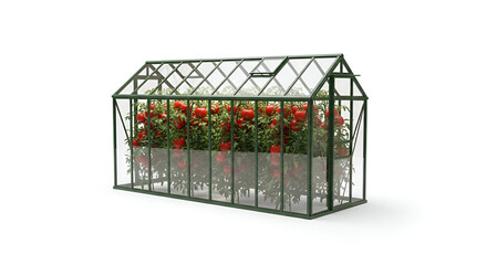 Obraz premium Glass Greenhouse Full of Red Flowers and Plants on White Background