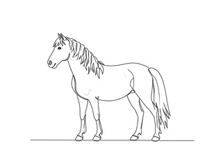 Minimalist outline of a horse standing against a plain white backdrop