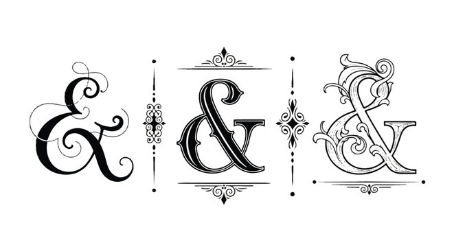 Vintage Ampersand Symbol and Decorative Ornamental Borders and Frames Set, Typography Element