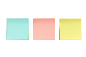 Three square, colorful, sticky notes. Black background