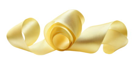Creamy yellow satin ribbon curls and flows against a dark background