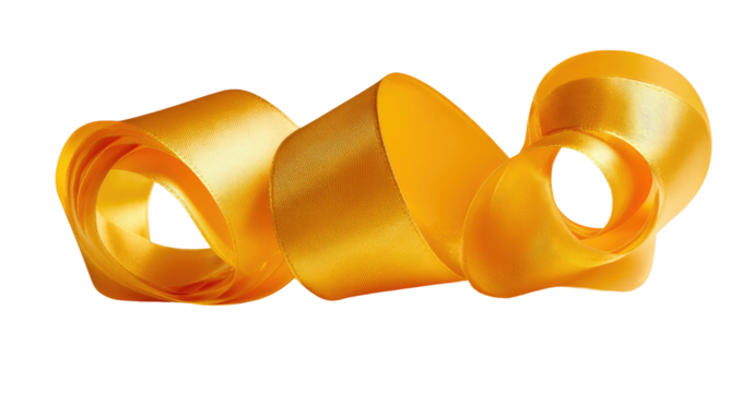 Gleaming golden satin ribbon elegantly curled and twisted on black