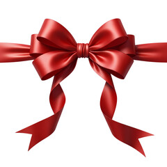 Elegant red satin ribbon bow for festive decorations on transparent background