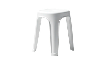 Simple white plastic stool with four legs on a black backdrop
