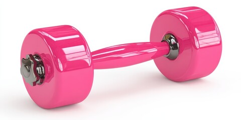 A single pink adjustable dumbbell with a chrome handle and weight collars isolated on white