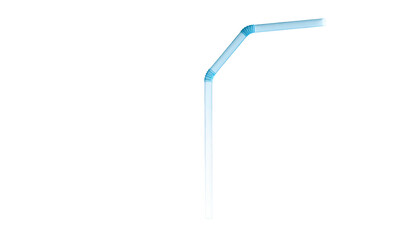 Translucent blue straw with bend against stark black background