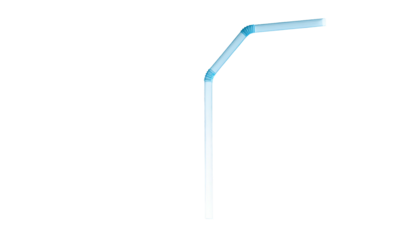Translucent blue straw with bend against stark black background