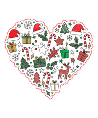 Grunge Christmas Heart Icons Festive Vector Illustration Set.
