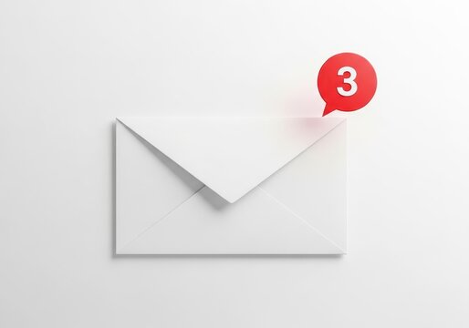 Envelope with notification bubble showing number three isolated on white background concept of new messages, email, and communication - Powered by Adobe