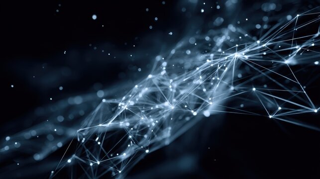 Digital art depicting an abstract network of lines and points representing data connections in a dark background
