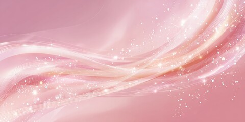 Abstract flowing pink waves with sparkling glitter and light streaks elegant background
