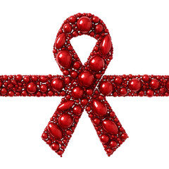 Red aids awareness ribbon made of glossy beads for campaigns on transparent background