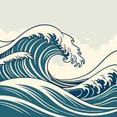 Ocean Wave Illustration: The illustration portrays the raw energy of ocean waves with flowing lines and dynamic composition. Capturing the power and beauty of the sea.
