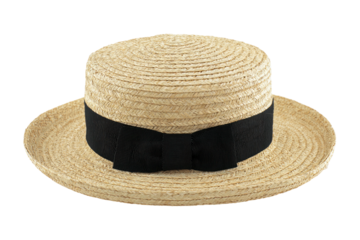 Straw hat with black ribbon, simple, classic summer headwear