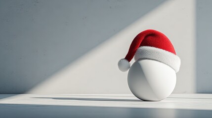 Charming White Egg Decorated with a Bright Red Santa Hat for a Fun Holiday Touch