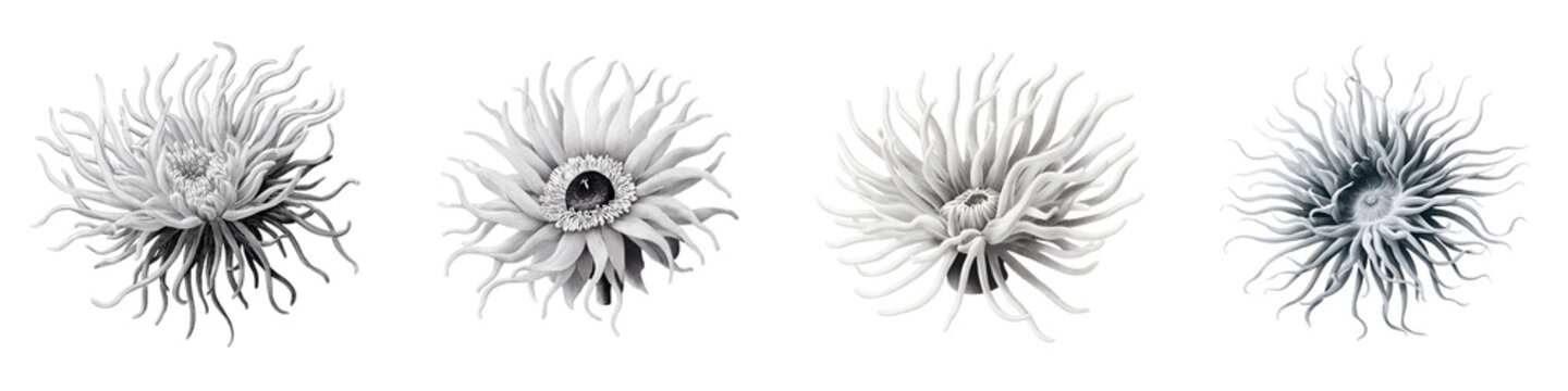Elegant Echinopsis Flower Collection: Vintage Botanical Illustration Isolated on White