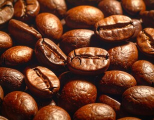Roasted Coffee Beans Close-Up - Aromatic and Rich Texture.