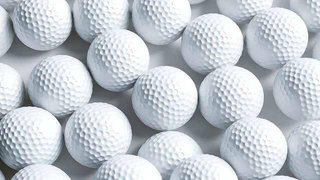 dimple. Multiple golf balls arranged in a detailed pattern on a white surface. product launch decks, UI/UX mockups, designed for data visualization dashboards and holographic UIs.