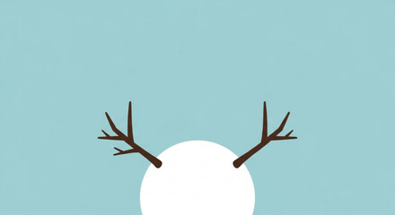 Minimalist snowman head with twig antlers on a light blue background simple and cute winter illustration isolated on